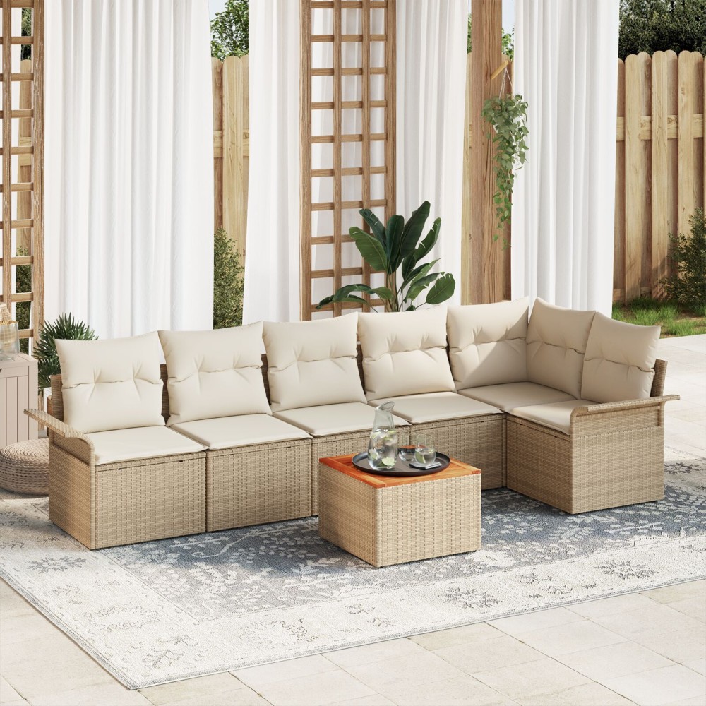 vidaXL Set de canapele pentru grădină cu pernă 7 pcs Bej și crem