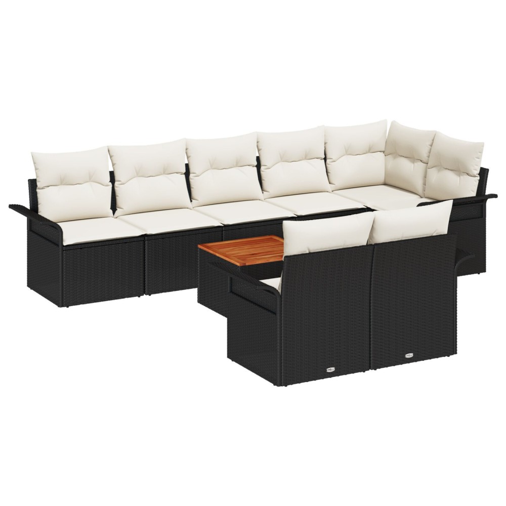 vidaXL Set Sofă Grădină 9 Piese + Perne Negru Poliratan Acacia