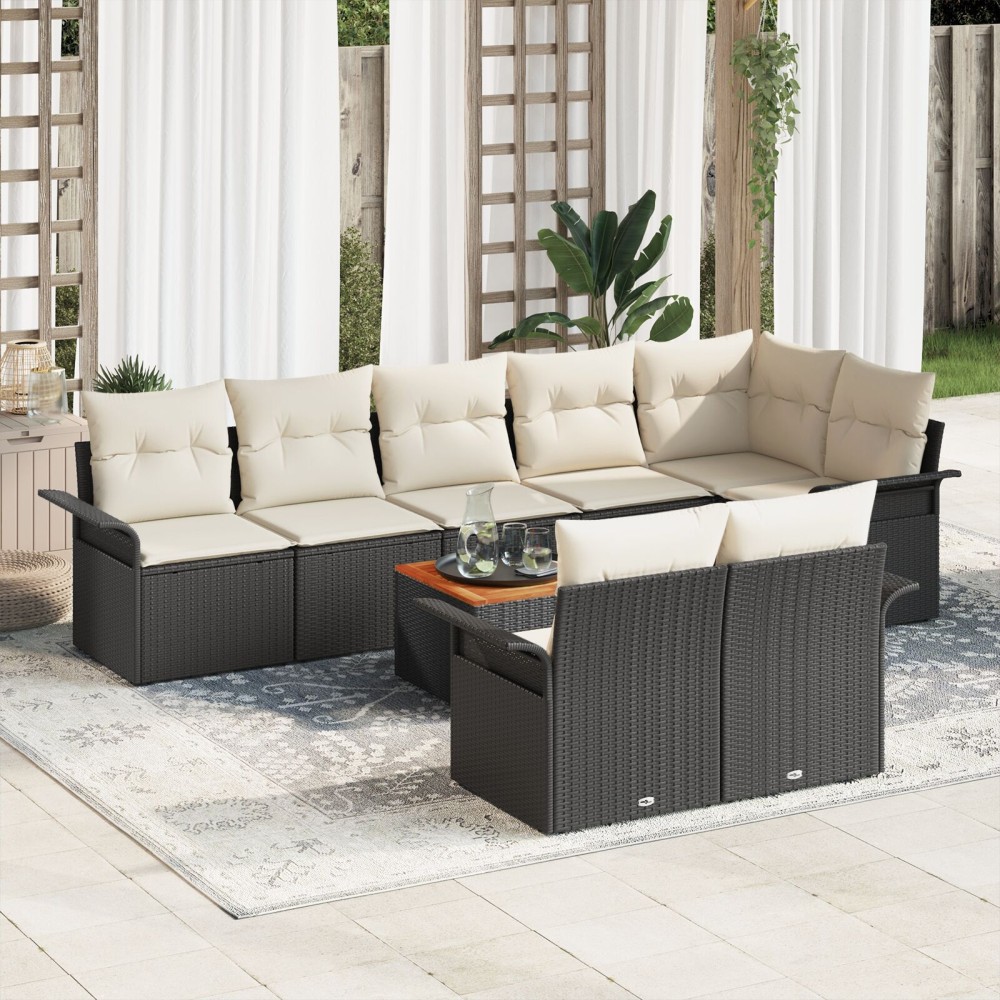 vidaXL Set Sofă Grădină 9 Piese + Perne Negru Poliratan Acacia