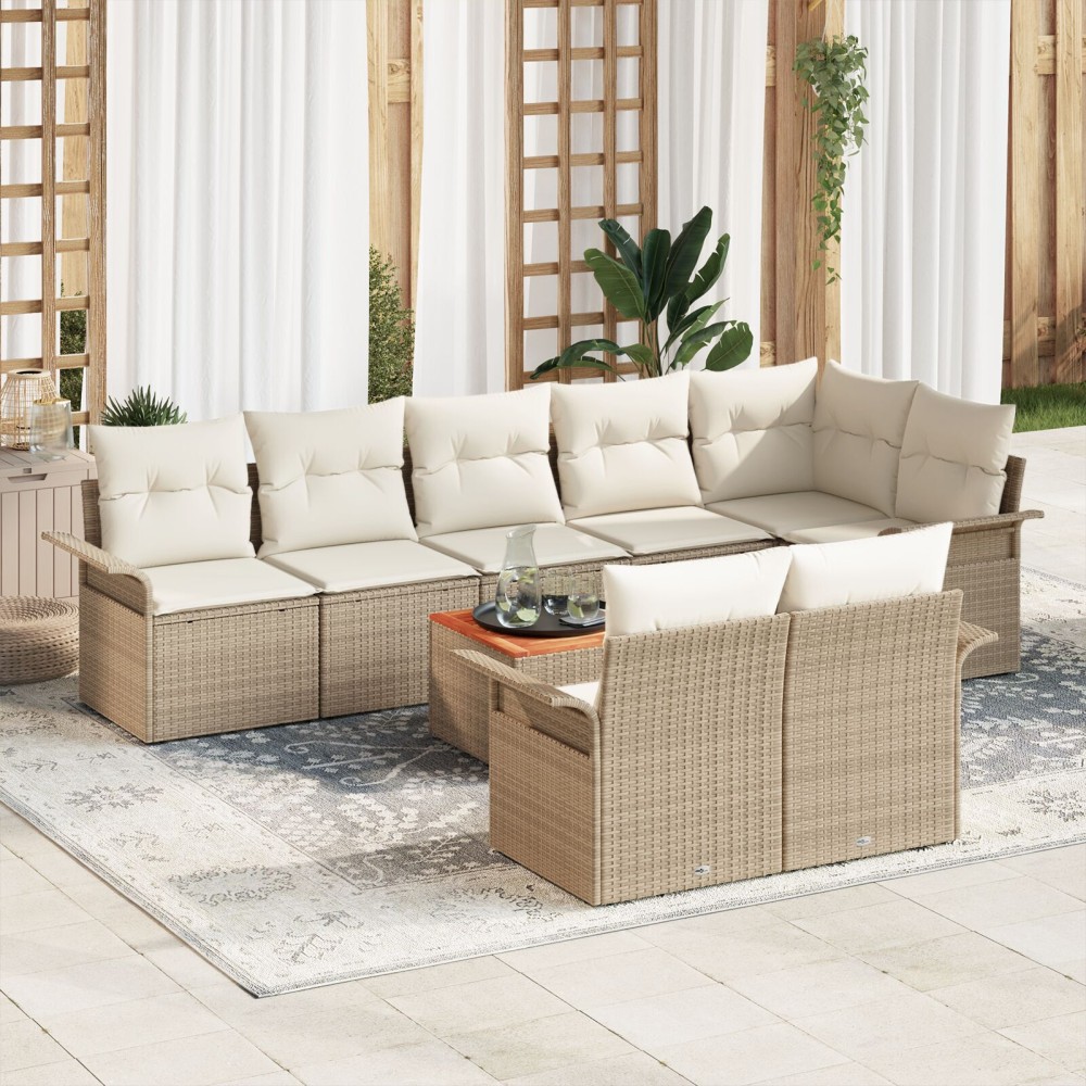 vidaXL Set de canapele pentru grădină cu pernă 9 pcs Bej și crem