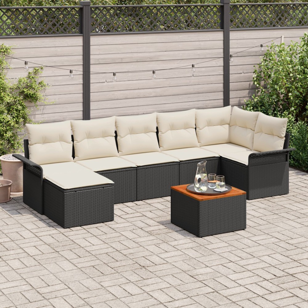 vidaXL Set de canapele pentru grădină cu pernă 8 pcs Negru și Crem