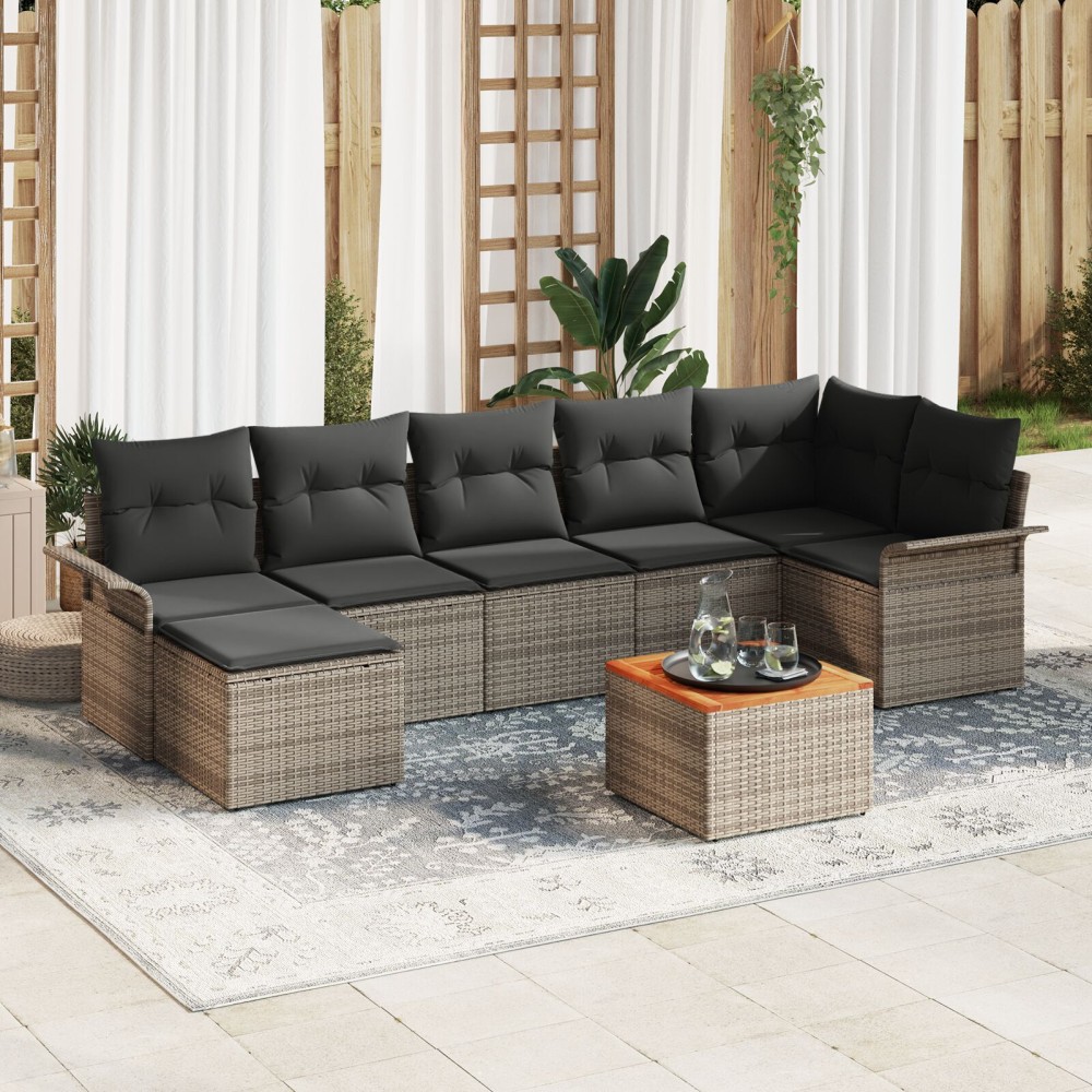 vidaXL Set de canapele pentru grădină cu pernă cu depozitare 8 pcs Gri