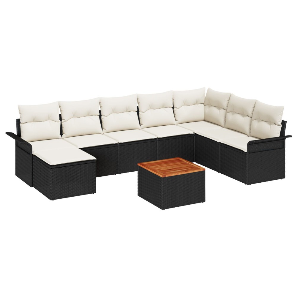 vidaXL Set de canapele pentru grădină cu pernă 9 pcs Negru și Crem