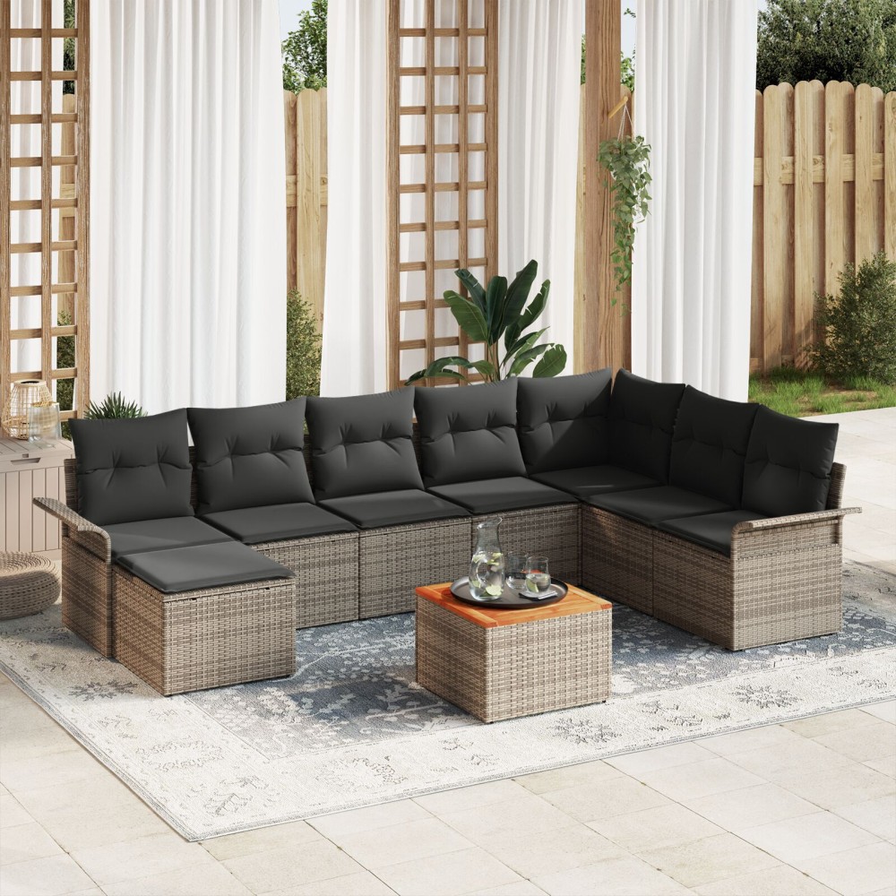 vidaXL Set de canapele pentru grădină cu pernă cu depozitare 9 pcs Gri