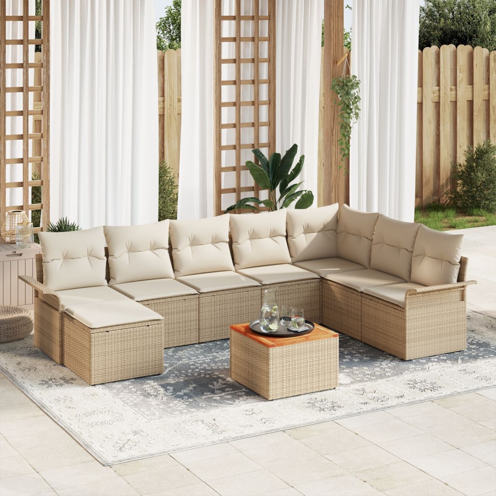 vidaXL Set de canapele pentru grădină cu pernă 9 pcs Bej și crem