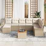vidaXL Set de canapele pentru grădină cu pernă 9 pcs Bej și crem