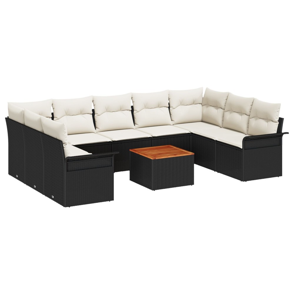 vidaXL Set de canapele pentru grădină cu pernă 10 pcs Negru și Crem