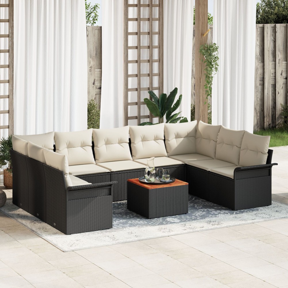 vidaXL Set de canapele pentru grădină cu pernă 10 pcs Negru și Crem