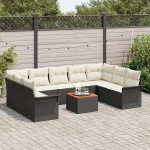 vidaXL Set de canapele pentru grădină cu pernă 10 pcs Negru și Crem