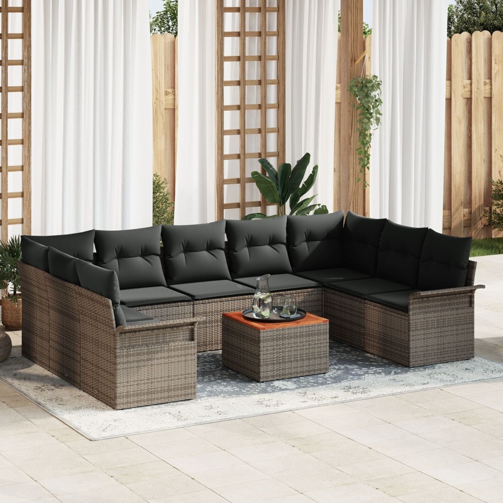 vidaXL Set de canapele pentru grădină 10 pcs Gri 55 x 55 x 37 cm