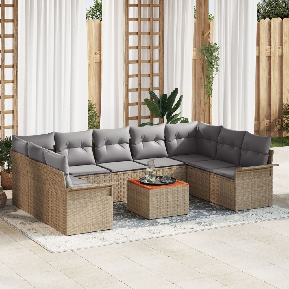 vidaXL Set de canapele pentru grădină 10 pcs Beige și gri deschis