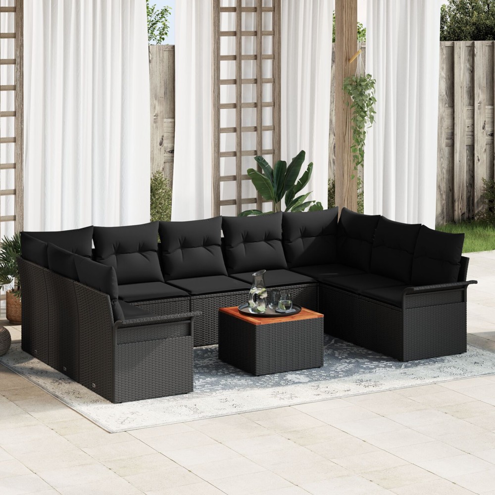 vidaXL Set de canapele pentru grădină 10 pcs Negru 55 x 55 x 37 cm