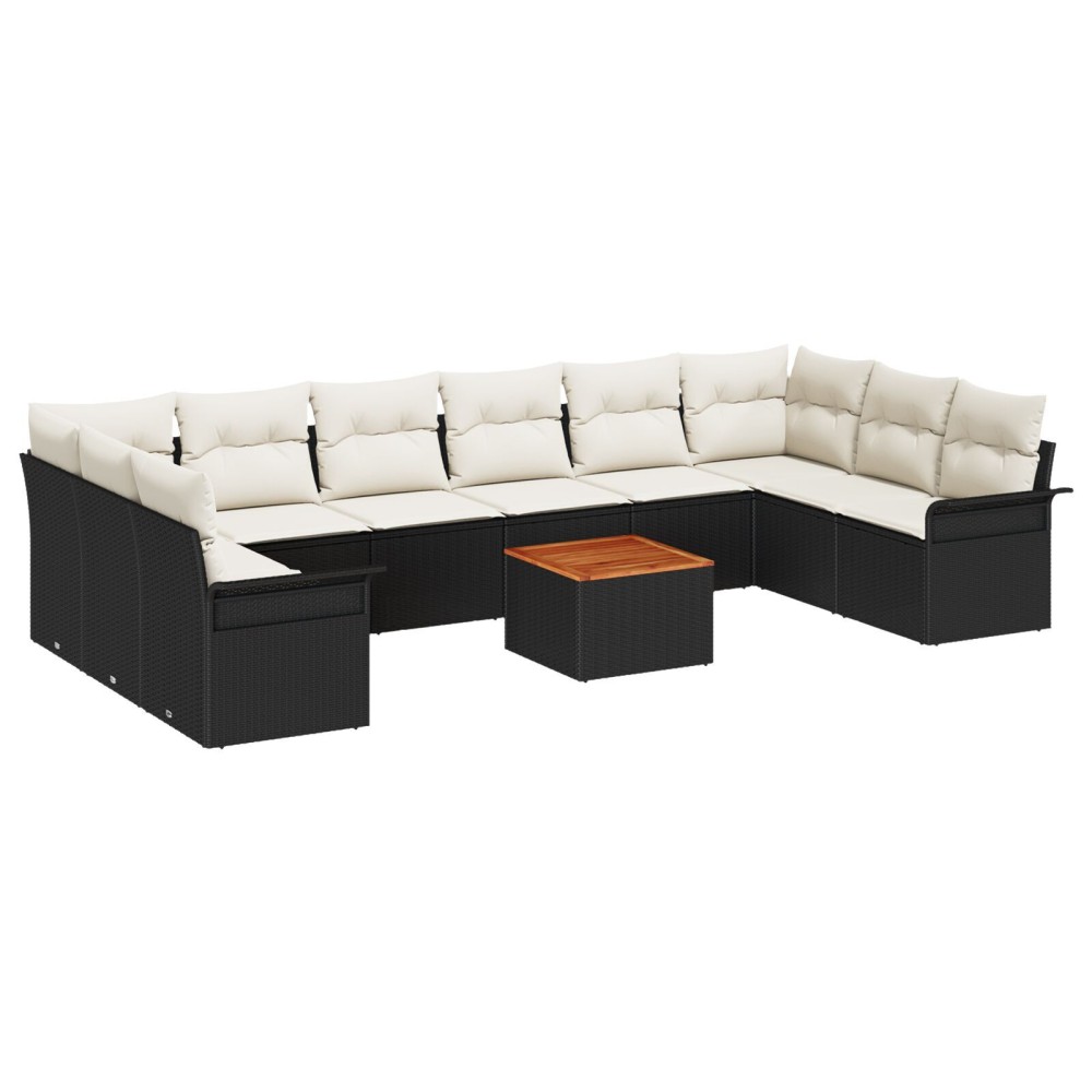 vidaXL Set de canapele pentru grădină cu pernă 11 pcs Negru și Crem