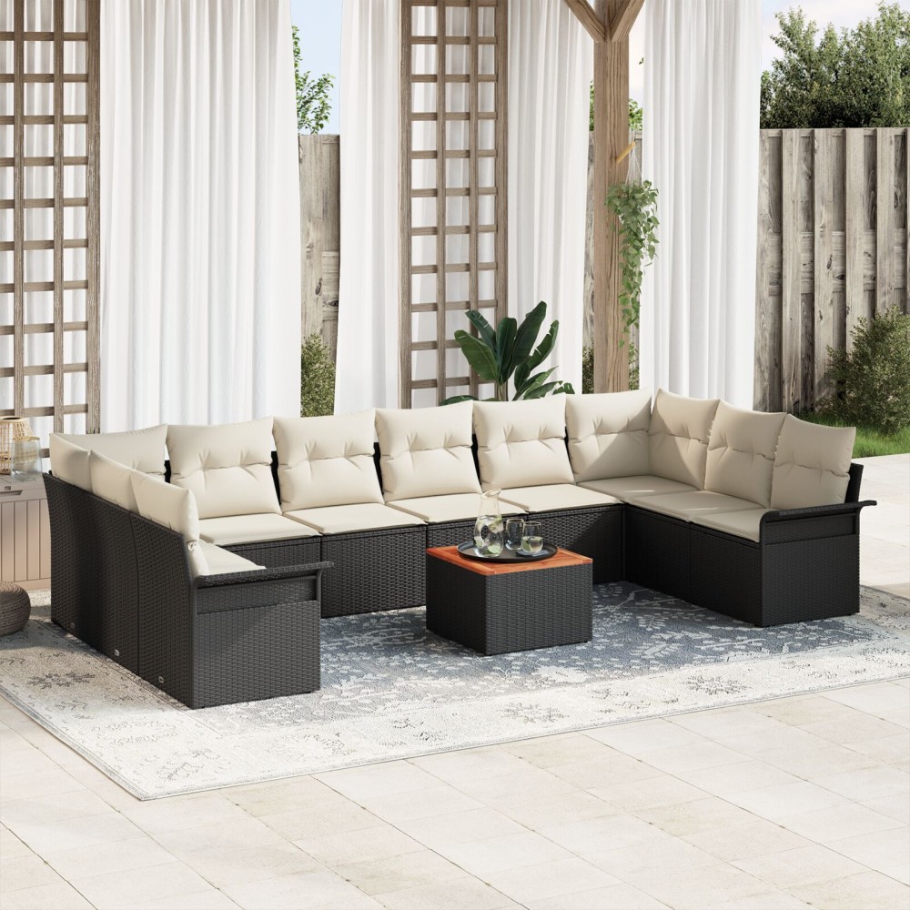 vidaXL Set de canapele pentru grădină cu pernă 11 pcs Negru și Crem