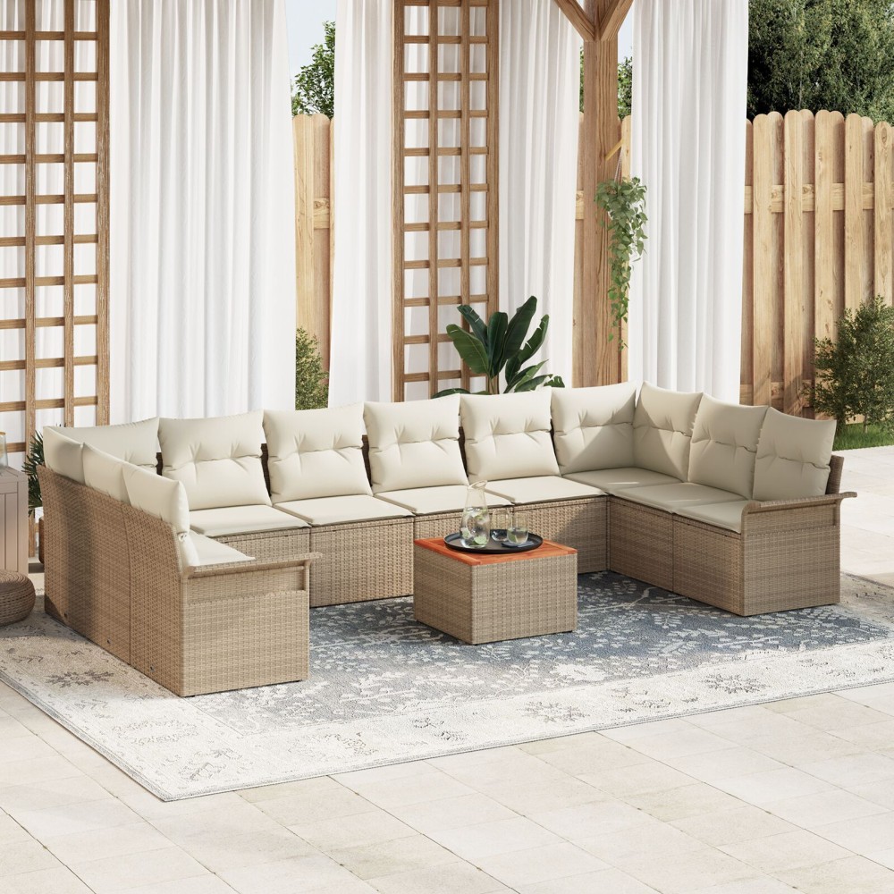 vidaXL Set de canapele pentru grădină cu pernă 11 pcs Bej și crem