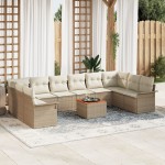 vidaXL Set de canapele pentru grădină cu pernă 11 pcs Bej și crem