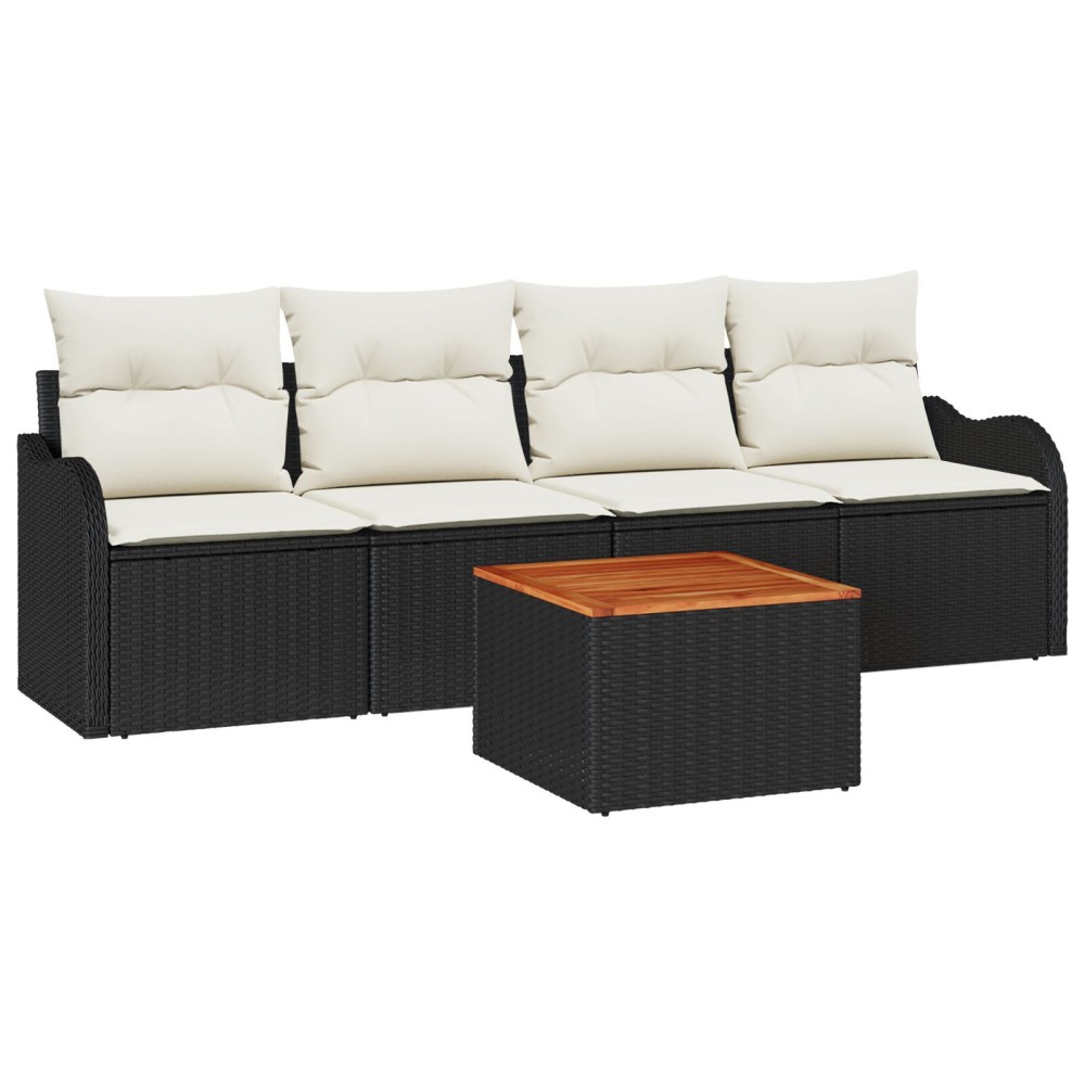 vidaXL Set de canapele pentru grădină cu pernă 5 pcs Negru și Crem