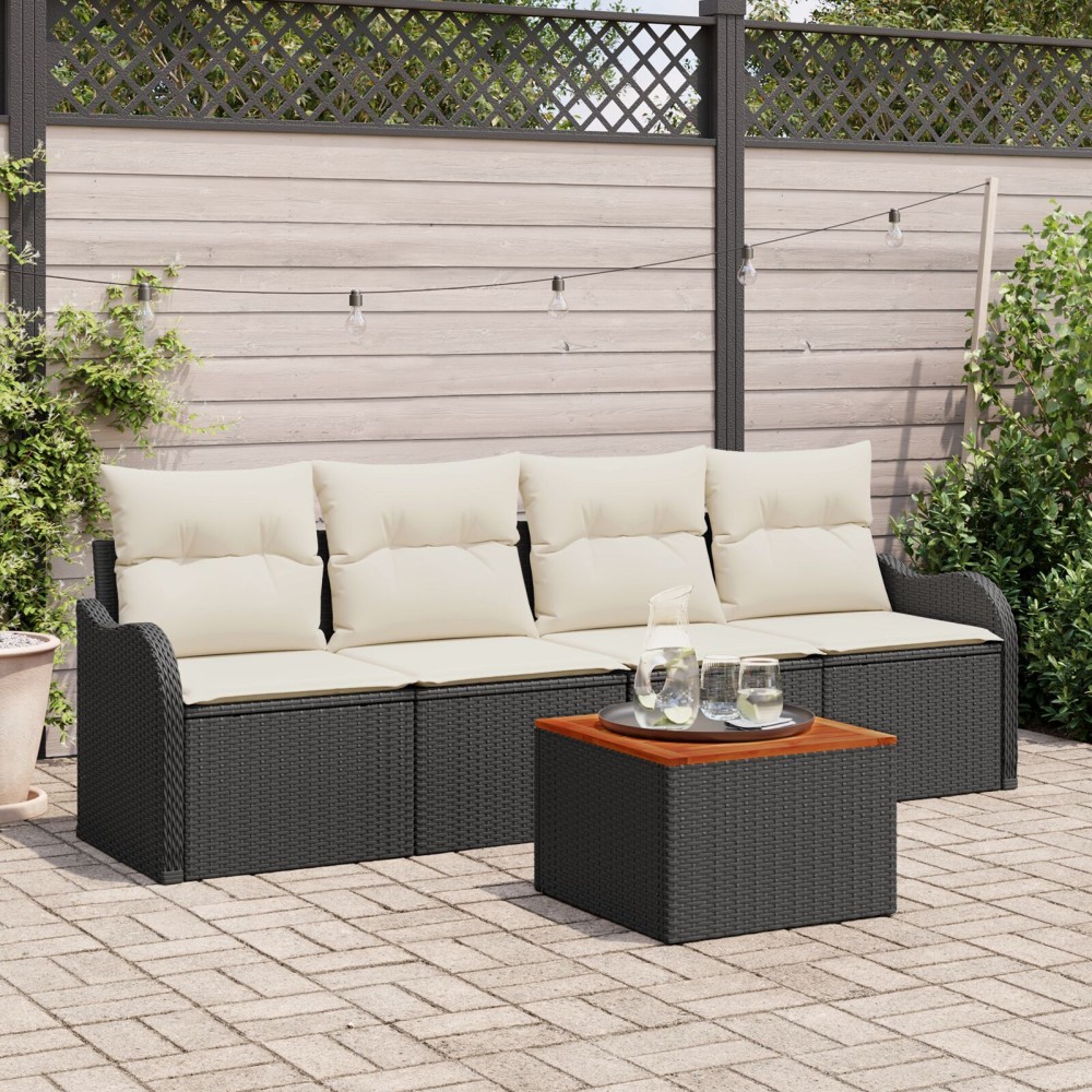 vidaXL Set de canapele pentru grădină cu pernă 5 pcs Negru și Crem