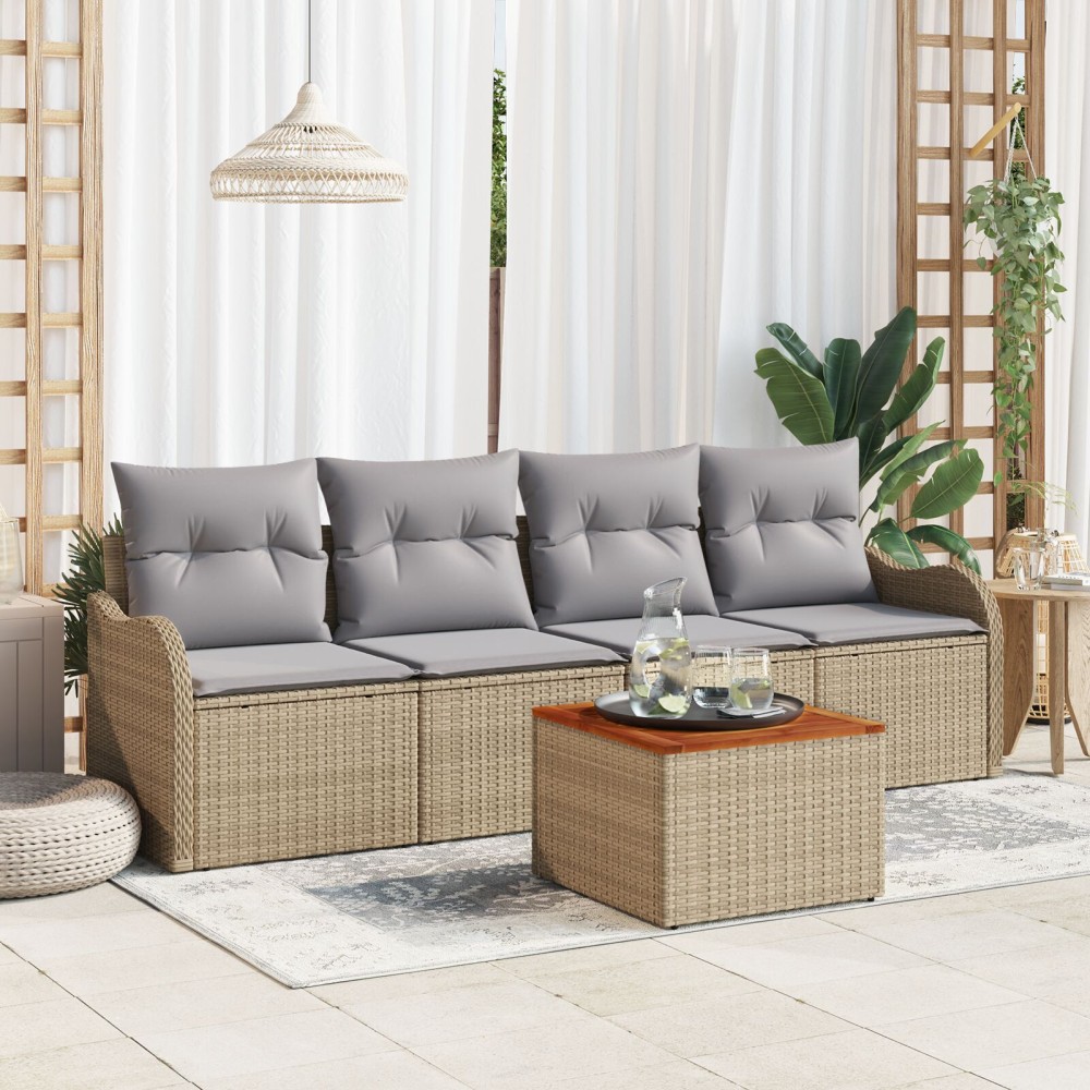 vidaXL Set de canapele pentru grădină 5 pcs Beige și gri deschis
