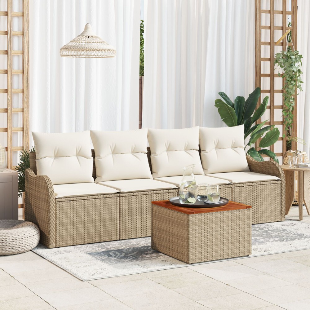 vidaXL Set de canapele pentru grădină cu pernă 5 pcs Bej și crem