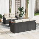 Set canapea de grădină vidaXL cu 6 piese și perne Negru Poliratan Acacia Set canapea de grădină vidaXL cu 6 piese și perne Negru Poliratan Acacia