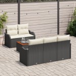Set canapea de grădină vidaXL cu 6 piese și perne Negru Poliratan Acacia Set canapea de grădină vidaXL cu 6 piese și perne Negru Poliratan Acacia