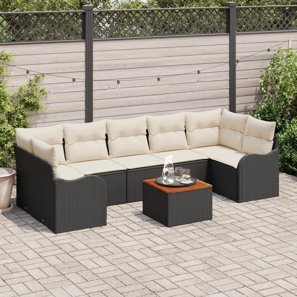 vidaXL Set Sofa pentru Grădină 8 pcs Negru, alb Mari