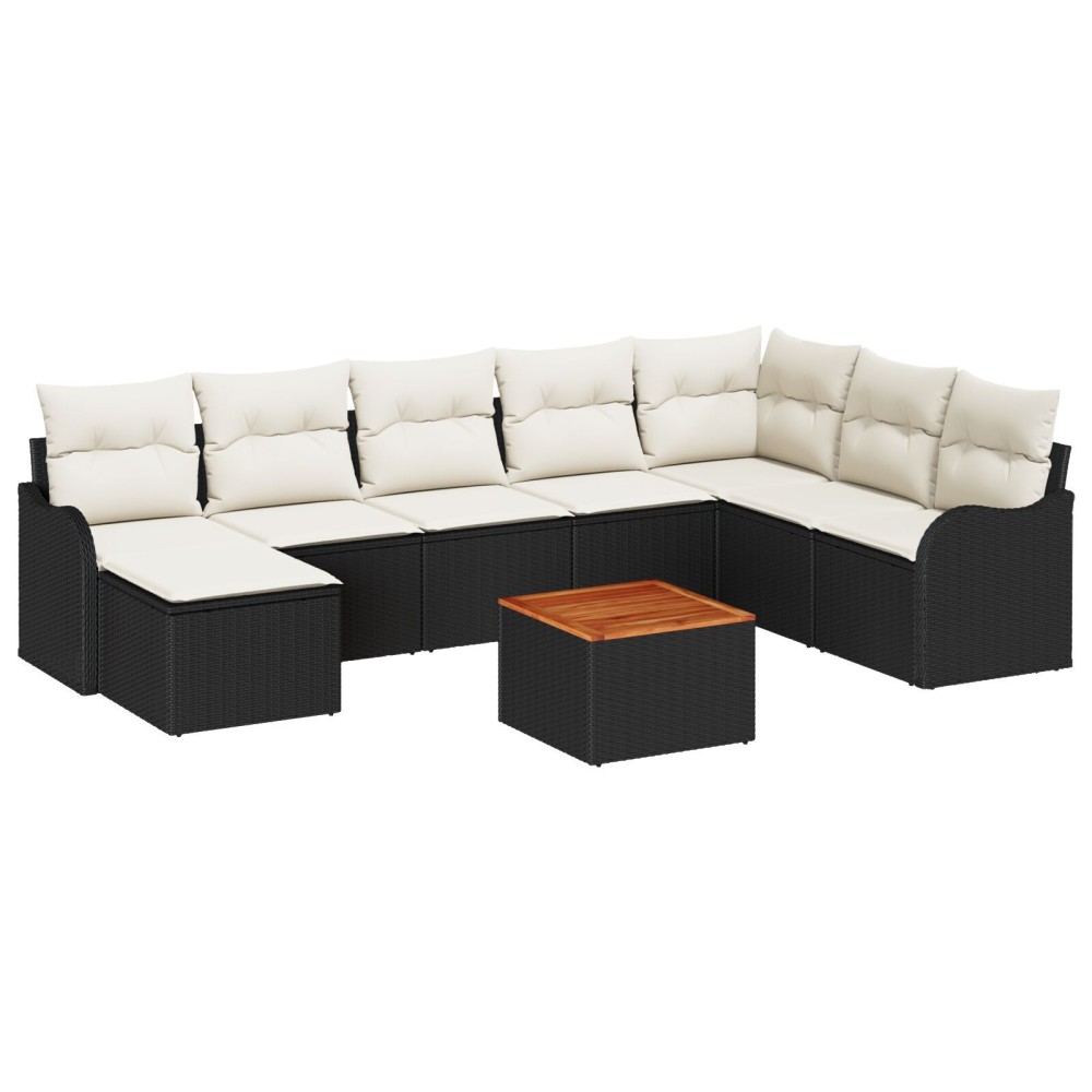 vidaXL Set Sofa de Grădină 9 pcs Negru, alb Mari Plastic și Ratan