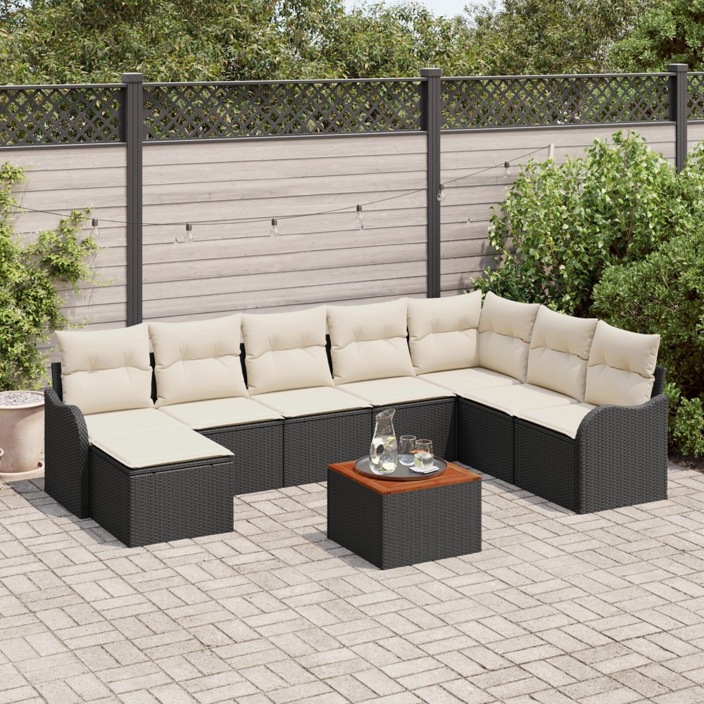 vidaXL Set Sofa de Grădină 9 pcs Negru, alb Mari Plastic și Ratan