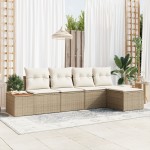 vidaXL Set de canapele pentru grădină cu pernă 5 pcs bej și crem vidaXL Set de canapele pentru grădină cu pernă 5 pcs bej și crem