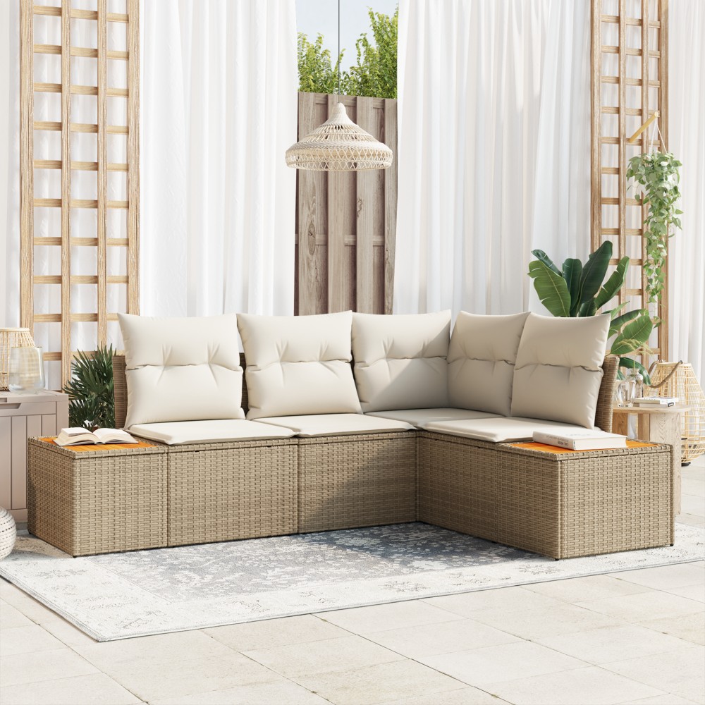 vidaXL Set de canapele pentru grădină cu pernă 4 pcs bej și crem