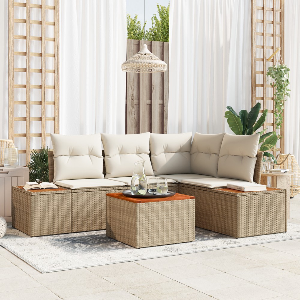vidaXL Set de canapele pentru grădină cu pernă 5 pcs bej și crem