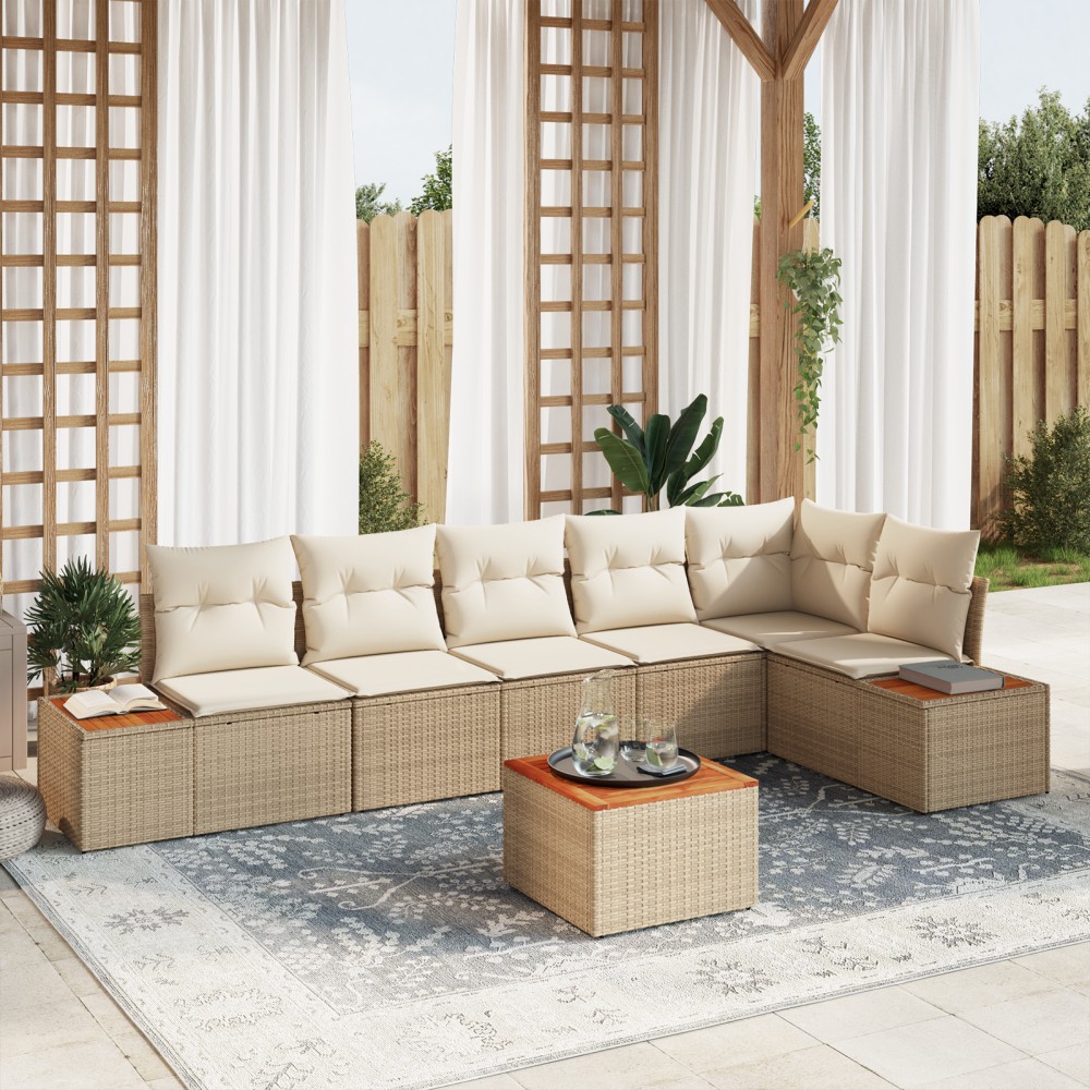vidaXL Set de canapele pentru grădină cu pernă 7 pcs bej și crem