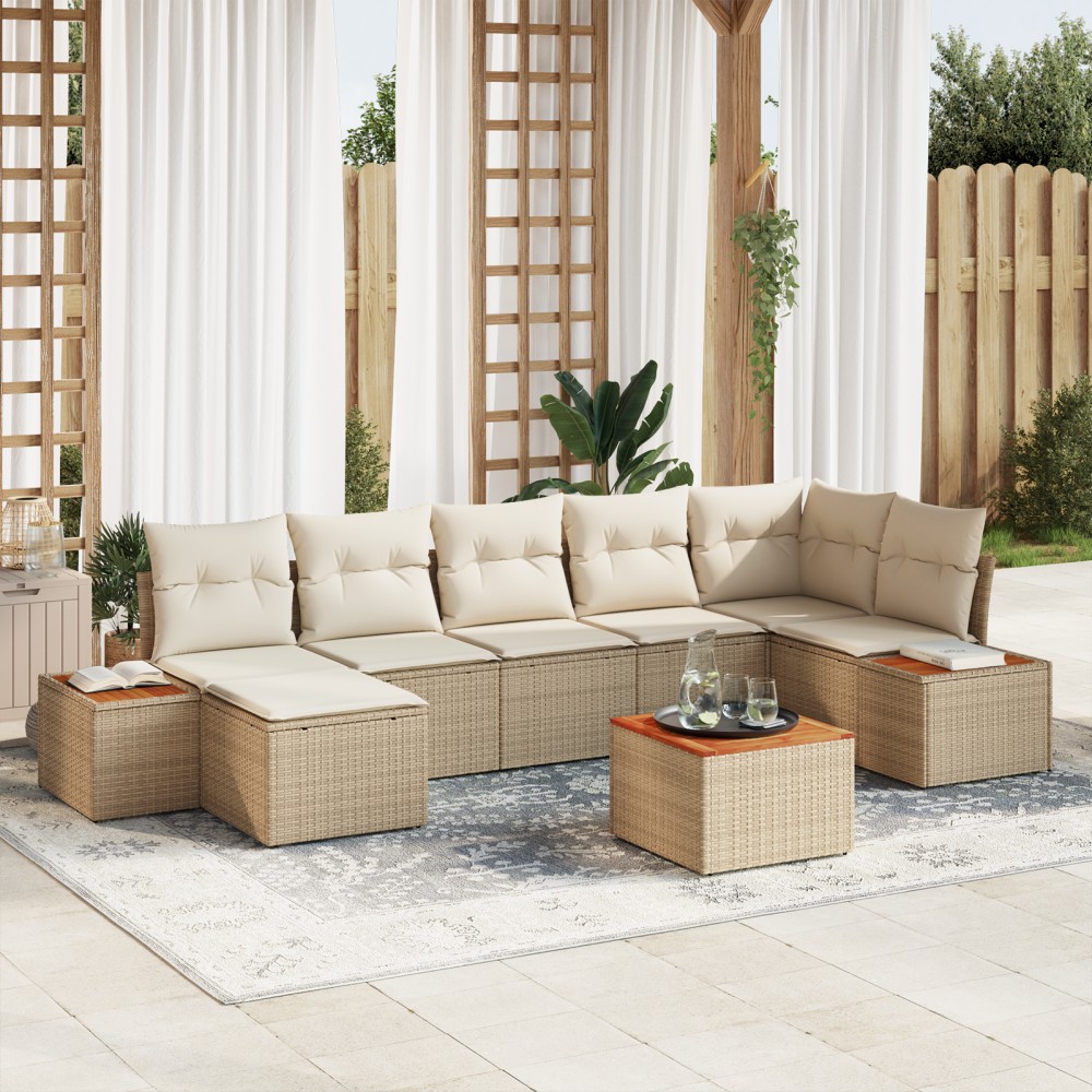 vidaXL Set de canapele pentru grădină cu pernă 8 pcs bej și crem