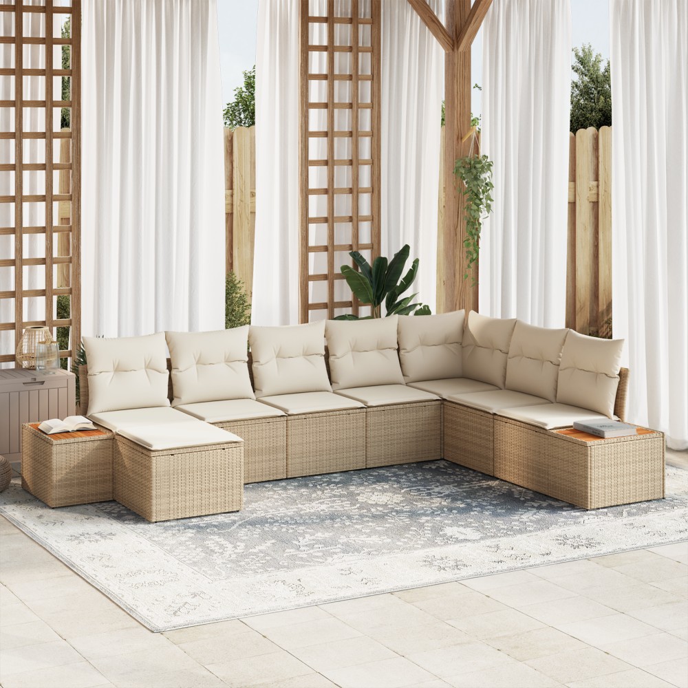 vidaXL Set de canapele pentru grădină cu pernă 8 pcs bej și crem