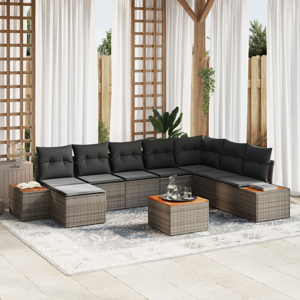 vidaXL Set de canapele pentru grădină 9 pcs Gri 319 x 209 x 85 cm
