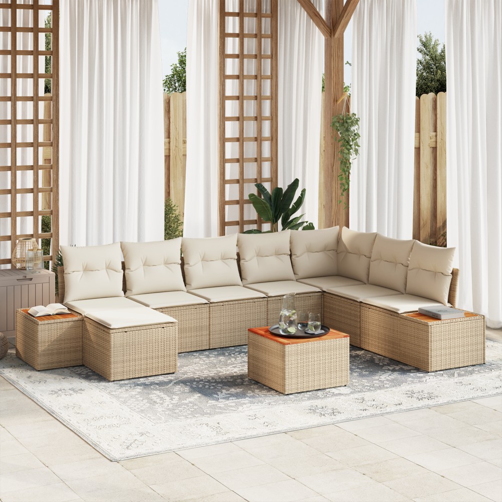 vidaXL Set de canapele pentru grădină cu pernă 9 pcs bej și crem