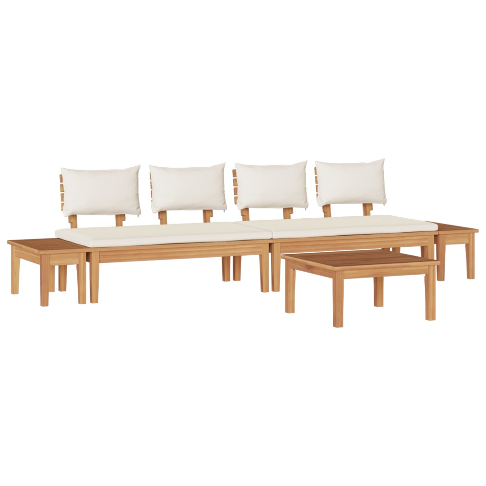 vidaXL Setul de banci de grădină cu 5 piese, include perne, din lemn de teak solid.