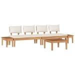 vidaXL Setul de banci de grădină cu 5 piese, include perne, din lemn de teak solid. vidaXL Setul de banci de grădină cu 5 piese, include perne, din lemn de teak solid.