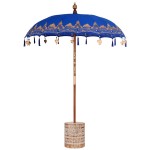 vidaXL Parasol Balinez 260 albastru 180-190 cm Bumbac și lemn masiv