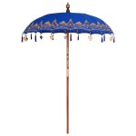 vidaXL Parasol Balinez 260 albastru 180-190 cm Bumbac și lemn masiv