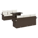 Set Canapea 7 Piese Grădină vidaXL cu Pernă Maro din Ratan Poli Set Canapea 7 Piese Grădină vidaXL cu Pernă Maro din Ratan Poli