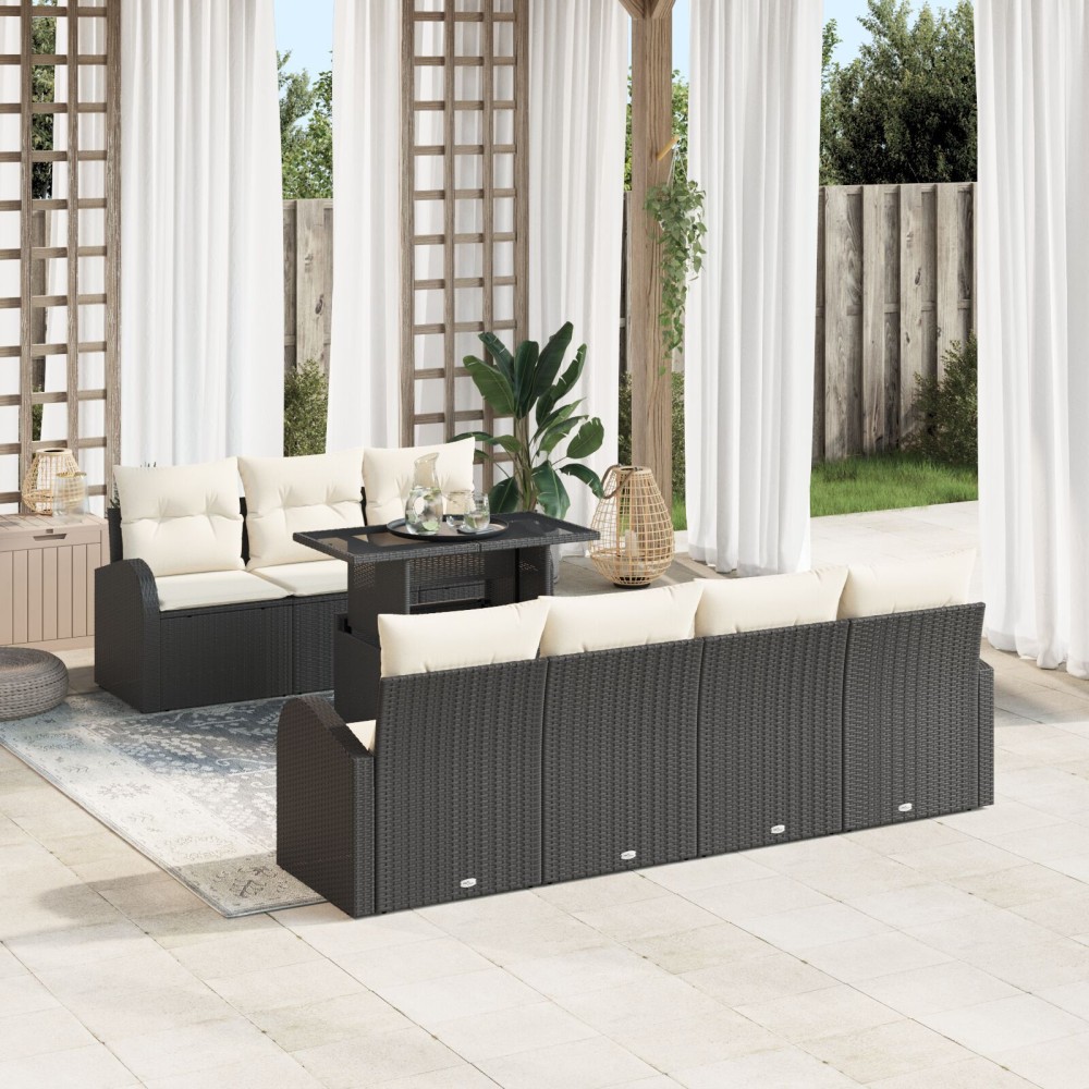 vidaXL Set de canapele pentru grădină 8 pcs Negru 100 x 55 x 73 cm