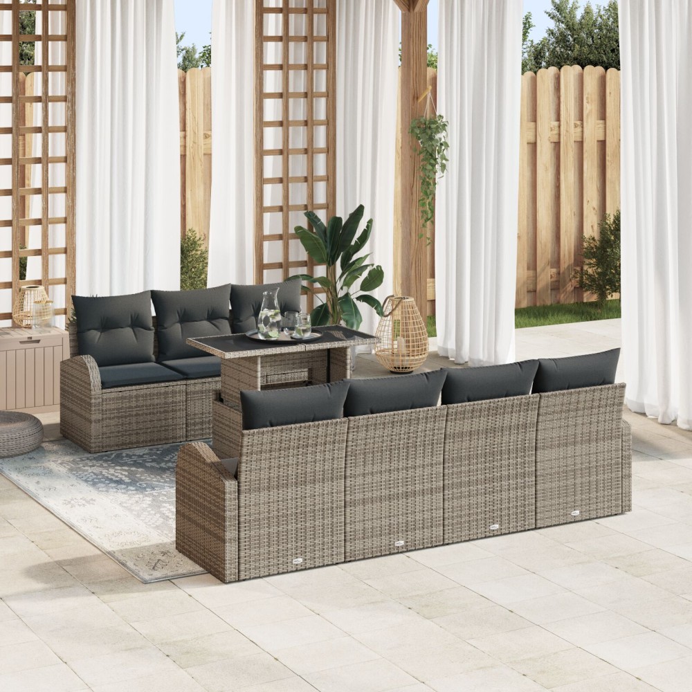 Set 8 Piese Sofa Grădină cu Perne Gri Ratan Poli