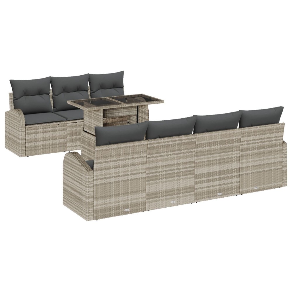 vidaXL Set de canapele pentru grădină cu pernă 8 pcs Gri deschis