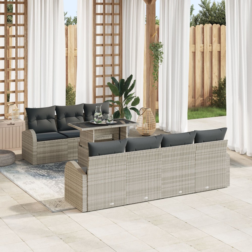 vidaXL Set de canapele pentru grădină cu pernă 8 pcs Gri deschis