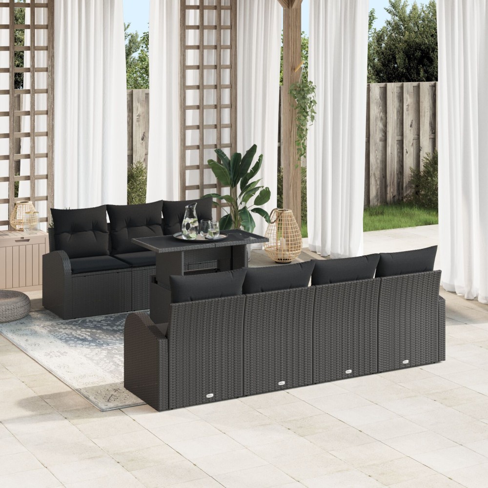vidaXL Set de canapele pentru grădină 8 pcs Negru 100 x 55 x 73 cm