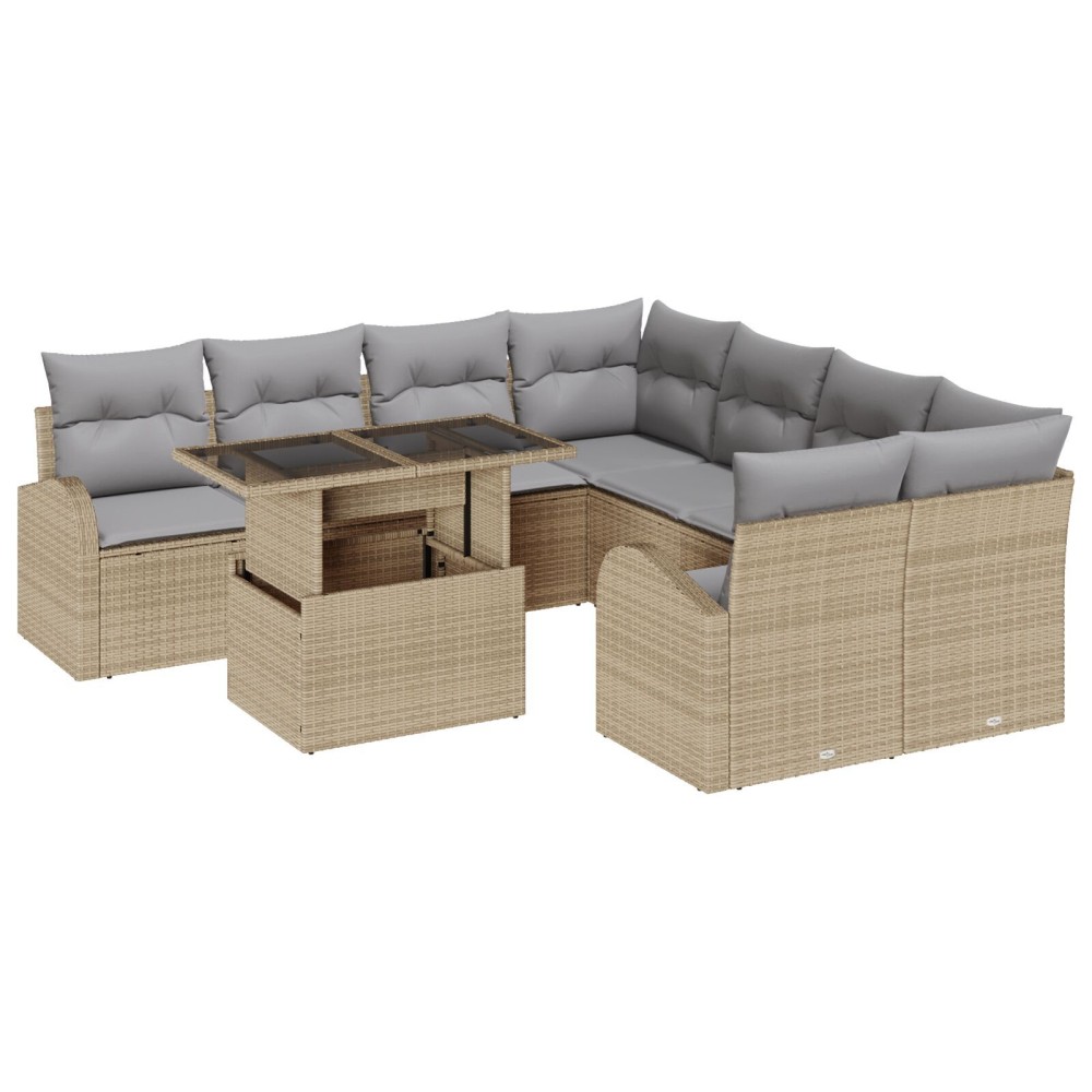 vidaXL Set de canapele pentru grădină 9 pcs Bej 100 x 55 x 73 cm