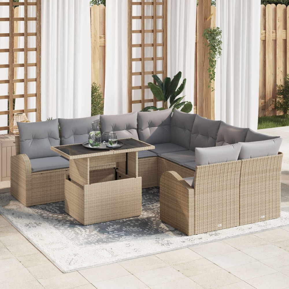 vidaXL Set de canapele pentru grădină 9 pcs Bej 100 x 55 x 73 cm