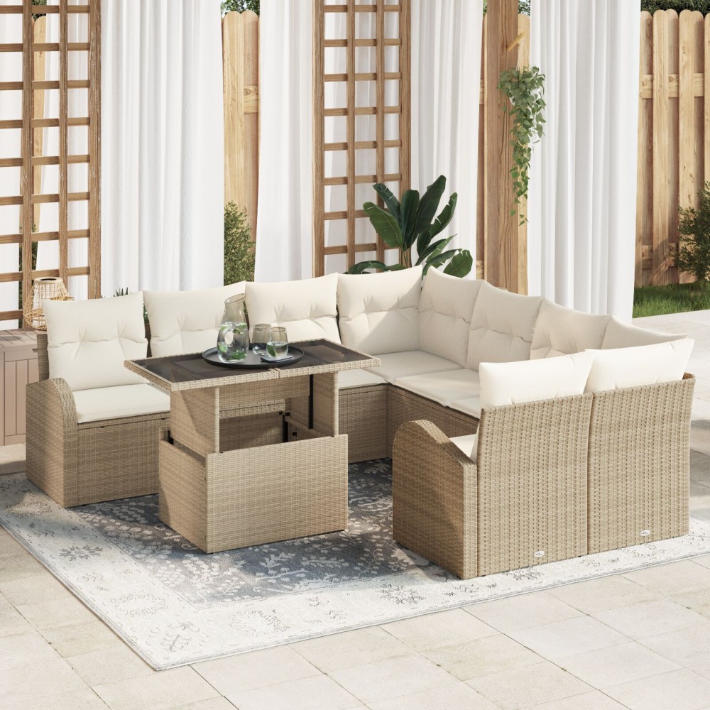 vidaXL Set de canapele pentru grădină 9 pcs Bej 100 x 55 x 73 cm